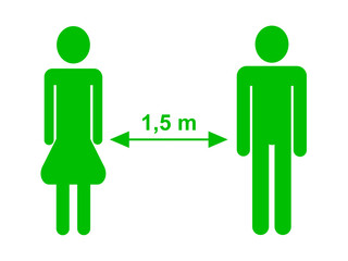 Sicherheitsabstand zwischen Menschen, symbolische Darstellung in einer Illustration