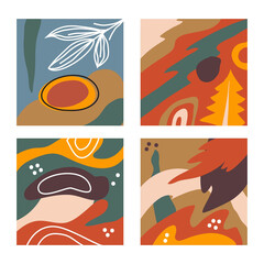 Set of four abstract contemporary object modern trendy vector patterns. Perfect for textile prints and background. Every pattern is isolated