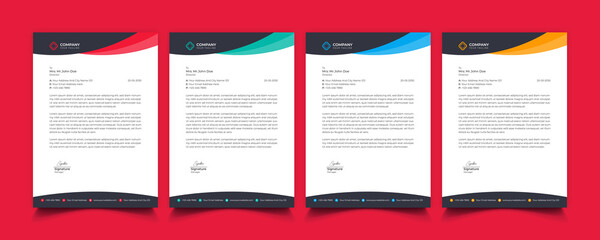 Creative professional corporate modern business style letterhead templates Simple design in minimalist style vector design illustration. color red green blue yellow 
