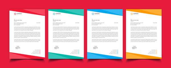 Creative professional corporate modern business style letterhead templates Simple design in minimalist style vector design illustration. color red green blue yellow 