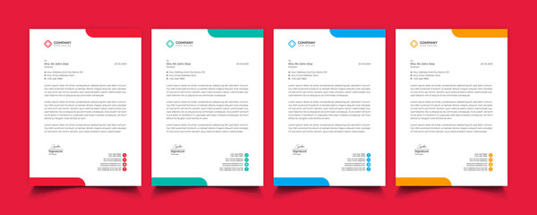 Creative professional corporate modern business style letterhead templates Simple design in minimalist style vector design illustration. color red green blue yellow 