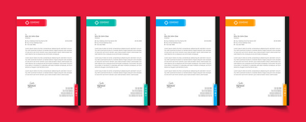 Creative professional corporate modern business style letterhead templates Simple design in minimalist style vector design illustration. color red green blue yellow 