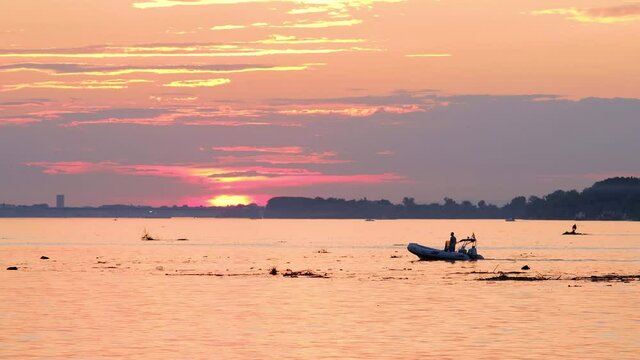 Beautiful sunset over Danube river in Belgrade capital of Serbia with Zemun municipality in the background