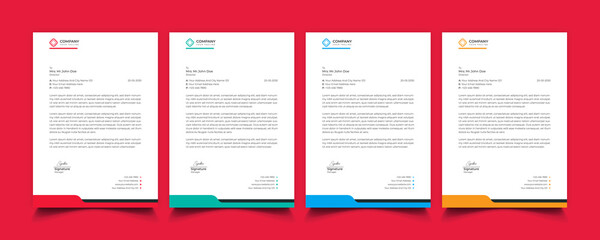 Creative professional corporate modern business style letterhead templates Simple design in minimalist style vector design illustration. color red green blue yellow 