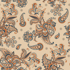 Traditional seamless paisley pattern. Indian floral ornament - obrazy, fototapety, plakaty