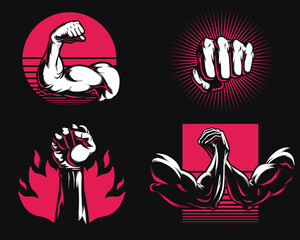Silhouette fitness gym bodybuilding arm hand icon logo mixed martial art mma vector illustration isolated