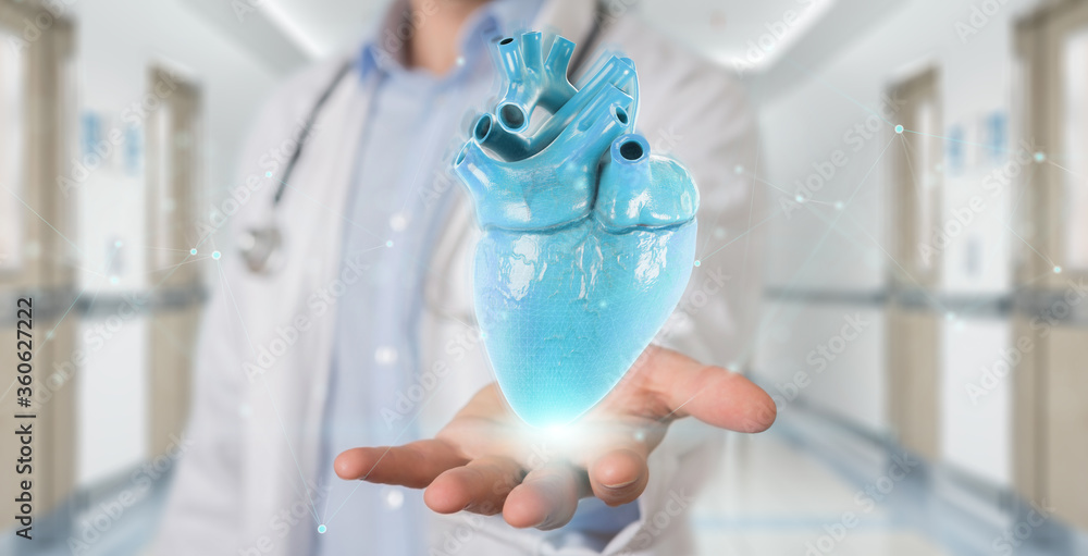 Leinwandbilder cardiologist using digital x-ray of human heart holographic scan projection 3d rendering