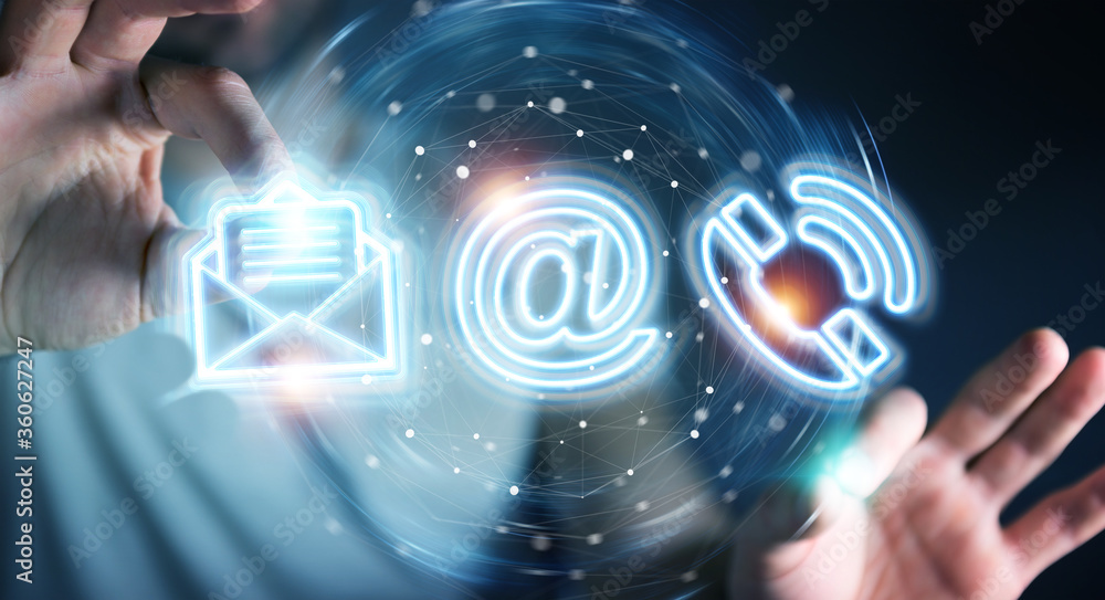 Aufkleber Man using digital contact blue holographic interface 3D rendering