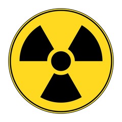 Fototapeta premium Radiation sign. Radioactivity warning, caution yellow sign.