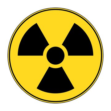 Radiation sign. Radioactivity warning, caution yellow sign.