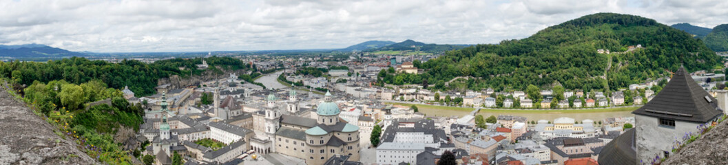 Obraz premium Rooftops buildings cityscape of Salzburg. Panoramic view of Salzburg. Salzburg architecture landscape. Austria