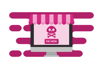 Concept of online shopping scam. Flat style illustration. 