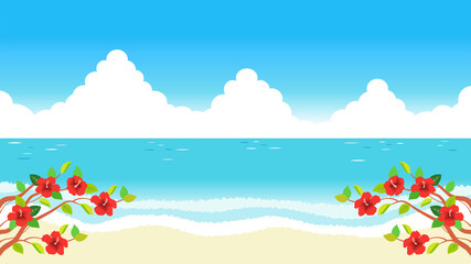 Obraz na płótnie Canvas 青い海と青い空と赤いハイビスカス