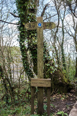 Coast path footpath sign leading to the Lily Ponds Bosherston Pembroke Pembrokeshire Wales