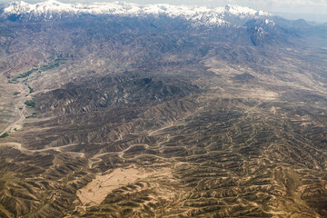 aerial view of Hindukush mountains line in East part of Kabul