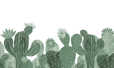 Foto op Canvas Banner Cactuses hand-painted illustration on white background Exotic desert plant. Inroom plant for home decor © Evgeniia