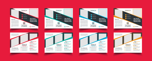 Creative professional corporate modern business style Tri-Fold Brochure templates Simple design in minimalist style vector design illustration. color red green blue yellow