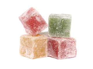 Colorful Turkish delight isolated on white	