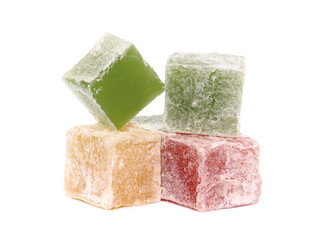 Colorful Turkish delight isolated on white	