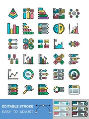 info graphic related graphics with arrow sign, and written text on graphics and graph in circle and arrows indicate info graphic vectors with editable stroke,