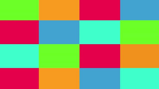 Funny colorful squared background with changing colors. Colourful squares. Seamless loop. Copy space.