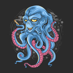 OCTOPUS WITH ALIEN FACE AND TENTACLES MONSTER ARTWORK VECTOR