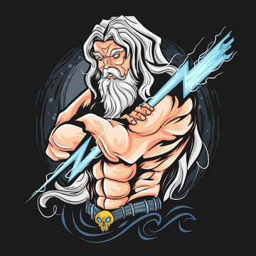 THUNDER ZEUS GOD ARTWORK VECTOR CAN USE FOR T-SHIRT, OR GAMER ESPORT LOGO. VECTOR IS EDITABLE LAYERS