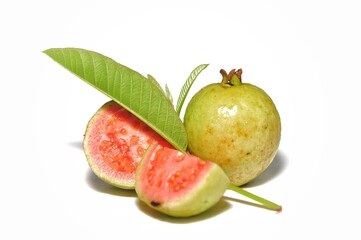 Close up red guava isolated. Tropical fruit concept