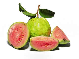 Close up red guava isolated. Tropical fruit concept
