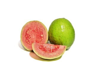 Close up red guava isolated. Tropical fruit concept