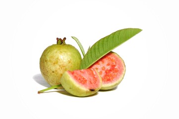 Close up red guava isolated. Tropical fruit concept