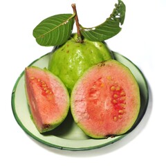 Close up red guava isolated. Tropical fruit concept