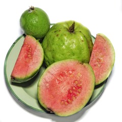 Close up red guava isolated. Tropical fruit concept