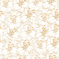 lily flower beautiful outline seamless pattern background