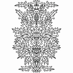 drawing abstract floral ornament folk style for coloring on a white background, vector