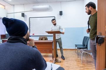 Arabic student coming late to class