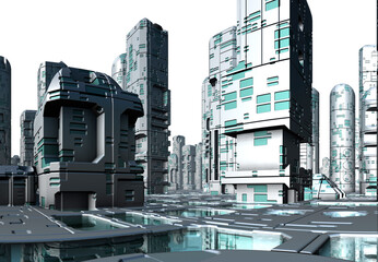 3D Rendered Futuristic City on White Background - 3D Illustration