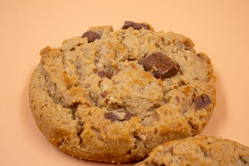 Studio shot of a chocolate chip cookie.