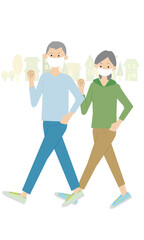 Illustration of an old couple walking