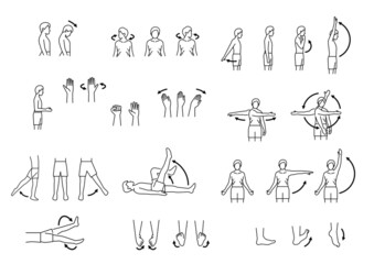 human body range of motion, body movement icon set