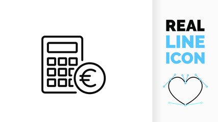 editable line icon of a calculator with a euro sign - obrazy, fototapety, plakaty