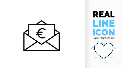 Editable line icon of a letter with a euro sign
