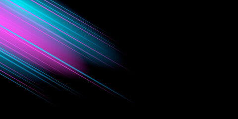 Neon light speed race glow presentation background. Vector luxury tech background. Stack of black paper material layer with gold stripe. Arrow shape premium wallpaper