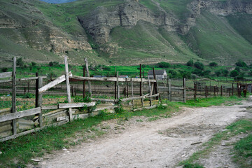 Village in the mountains with vegetable gardens