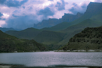 Mountains and lake against the sky