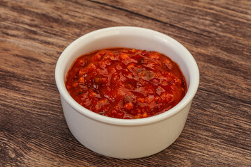 Tomato spicy sauce in the bowl