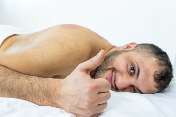 Fototapeta na wymiar Arabic muslim feeling relax after cupping his back