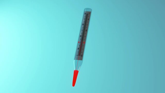 3D render animation of a mercury thermometer, with a flashing red strip and number 37