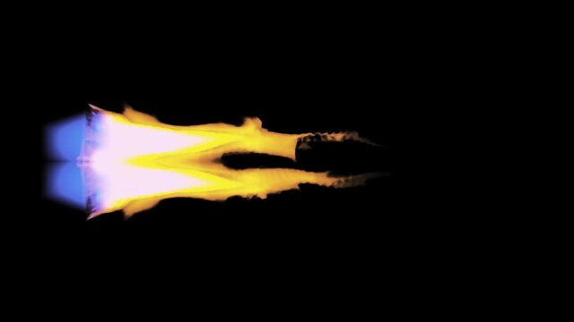 Animated bursting fire and sparks as if from dual jet or rocket engine burning kerosene or other similar fuel. Isolated on green background