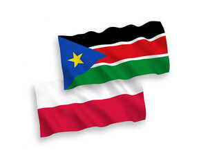 Flags of Republic of South Sudan and Poland on a white background